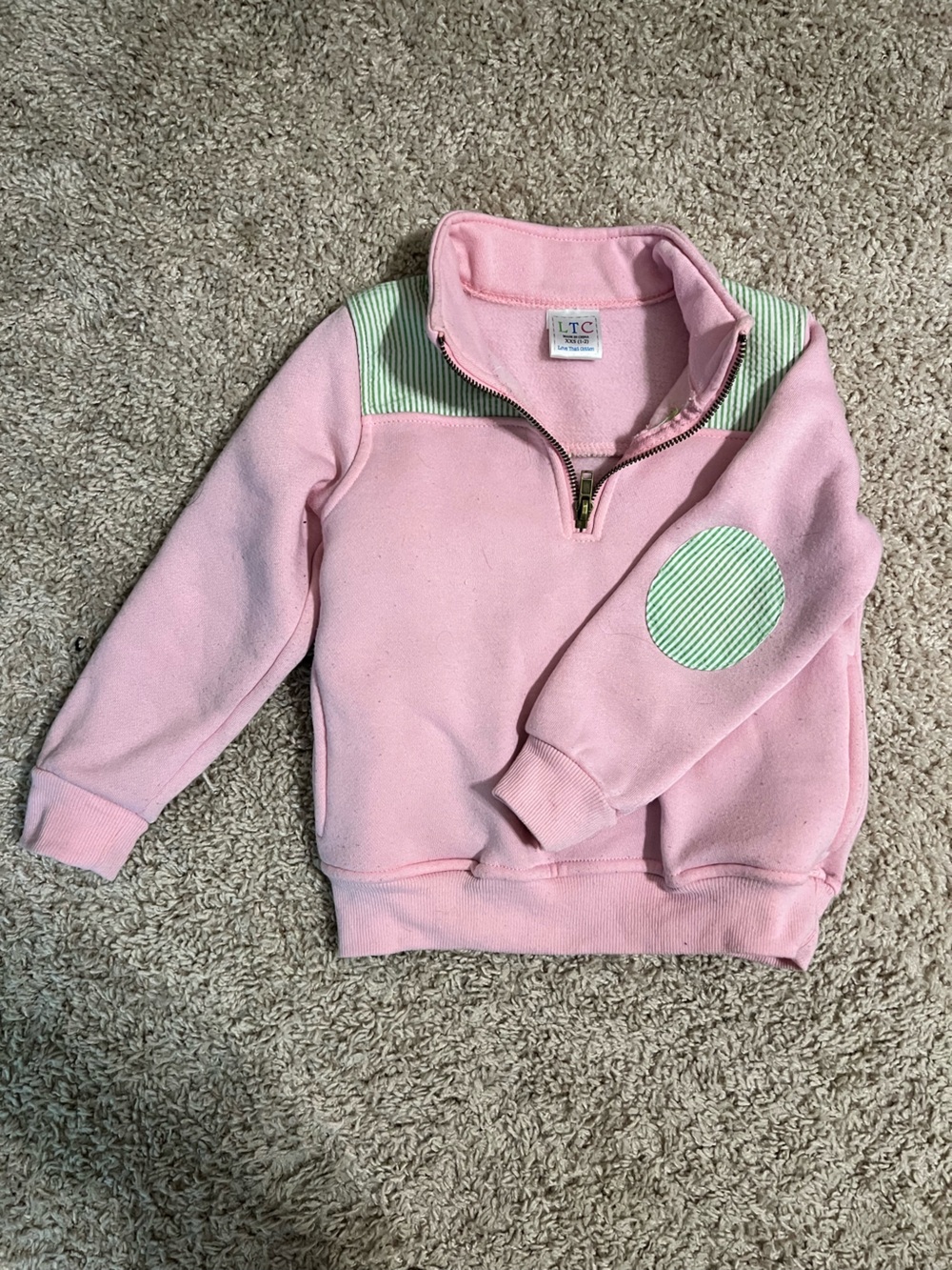TC Pink Sweatshirt with Green Striped Accents
